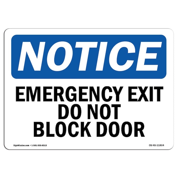 OSHA Sign, Emergency Exit Do Not Block Door, 5in X 3.5in Decal, 10PK, 3.5"W, 5" L, Landscape, PK10